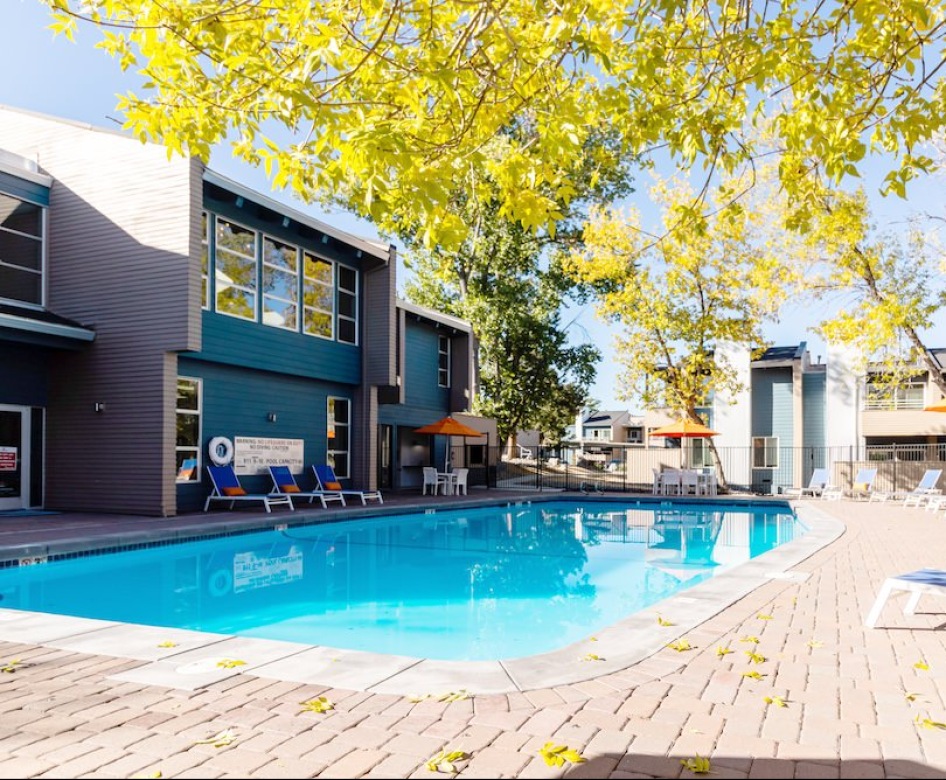 Large swimming pool with spa