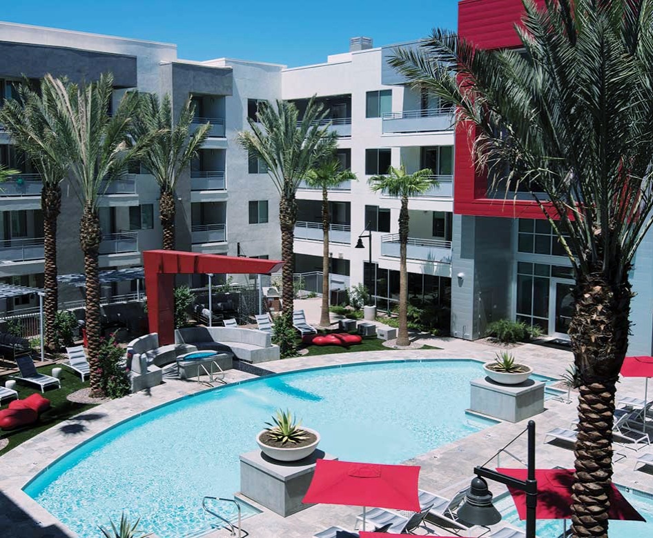 Large swimming pool with spa